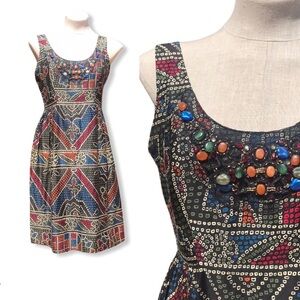 Anna Sui Tesserae Mosaic Print Beaded Dress 6